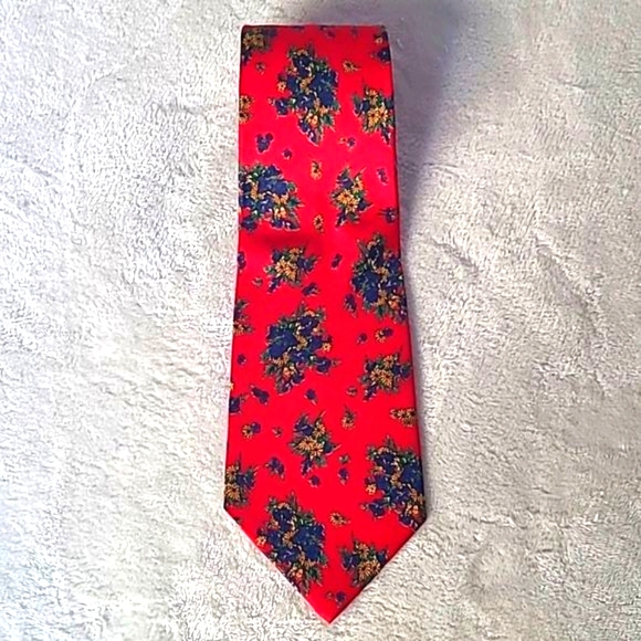 Vintage Adolfo 100% Silk Handsewn Men's Necktie Red Floral Print Repp Tie Luxury - Picture 7 of 14
